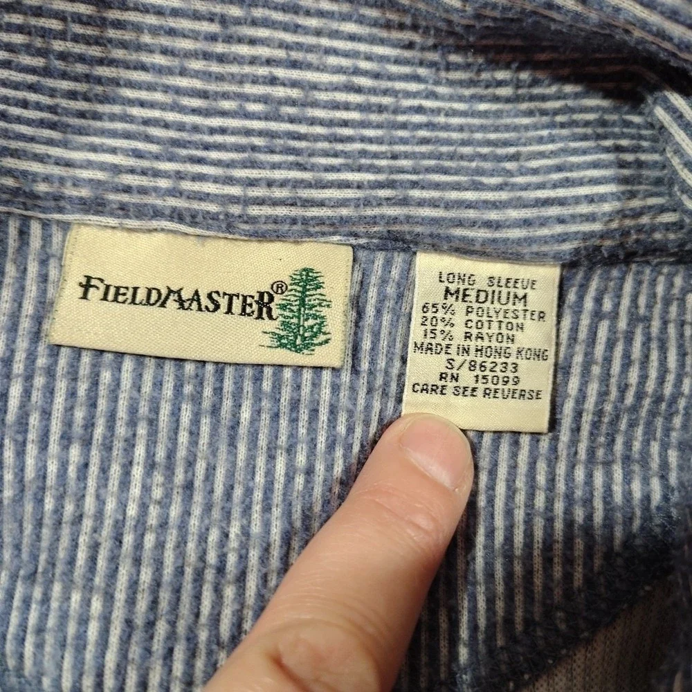 Fieldmaster Pullover Sweater Jacket Men M Blue Stripe Hiking 1/4 Zip Long Sleeve